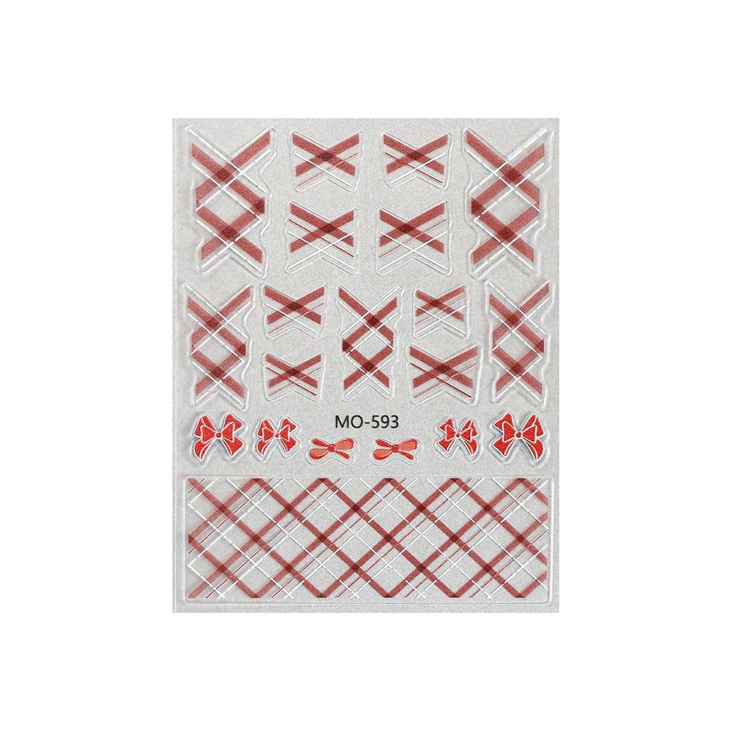 Celebrity Sweetheart Plaid Nail Stickers: Red, Pink, Black Bow for a Luxurious Feel