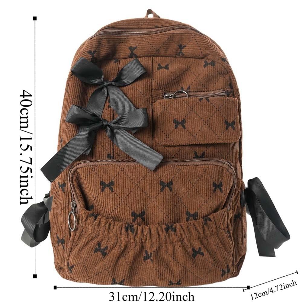 Silk Design Corduroy Bow Backpack Casual Large Capacity Backpack Students School Bag Daily