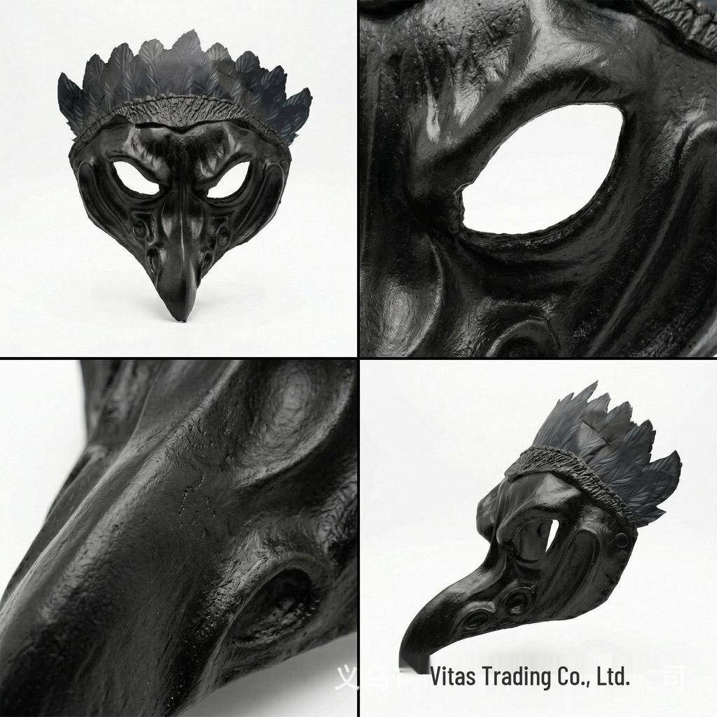 Halloween Krähenfeder Maske - PU Vogelmaske für Cosplay und Karneval