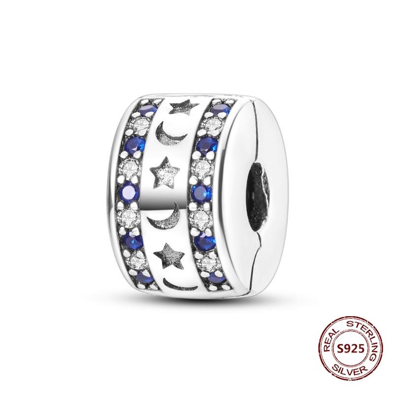 925 Silver Star Moon Bracelet Ocean Safety Chain with Colored Zircon Beads DIY Fine Jewelry for Women