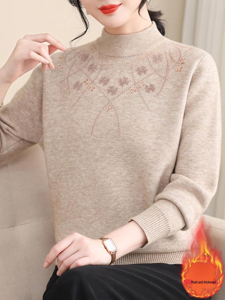 Women's Thick Winter Plush Sweater Base Layer for Middle-Aged and Elderly