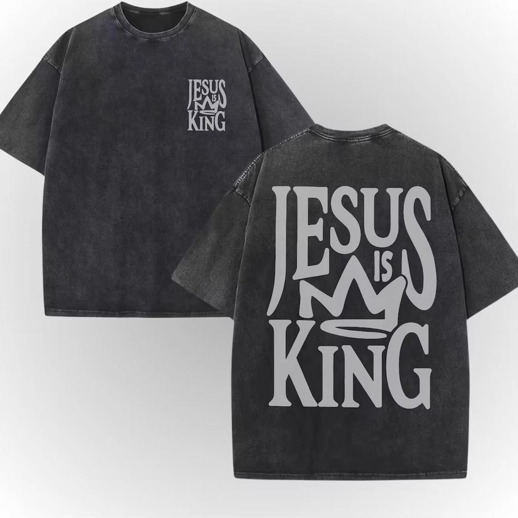 Jesus Is King Letter Graphic T Shirt Men Women Vintage Acid Wash Cotton Summer Short Sleeve Christian Harajuku Streetwear Tops
