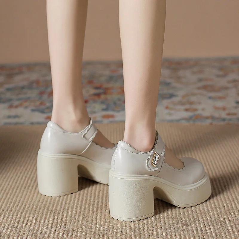 2024 2024 White Platform Pumps for Women 10cm High Heels Buckle Strap Mary Jane Shoes Woman Goth Thick Heeled Party Shoes Ladies