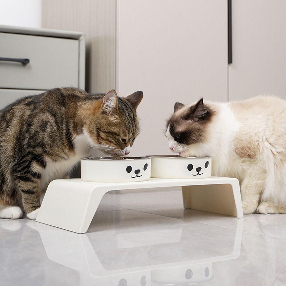 Double Bowl Design Cat Food Plate Stainless Steel Cat Rice Plate Cat Bowl Pet Care