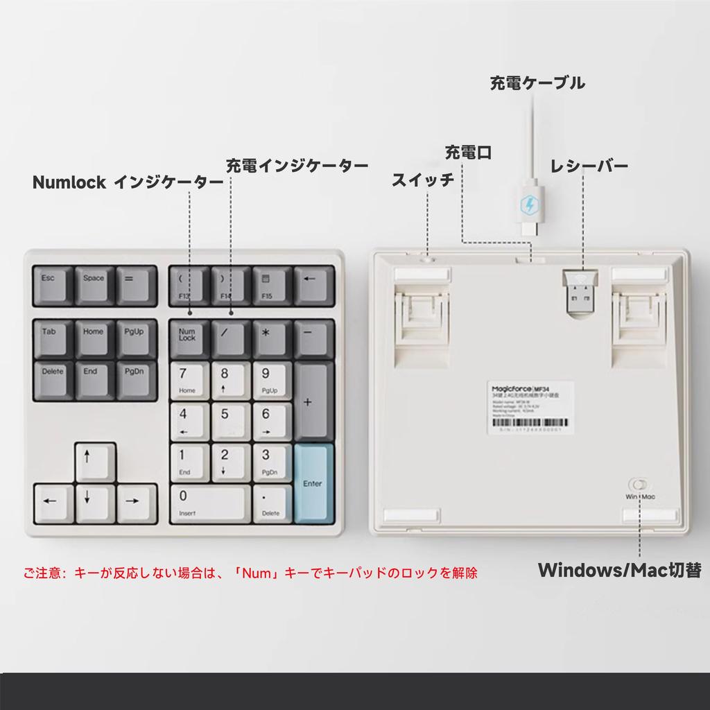 BRIMFORD 34-Key Mechanical Keyboard with 2.4G Wireless Receiver, Blue, Red, and Brown Switches, Rechargeable, Hot-Swappable Arrow Keys, PBT Keycaps,