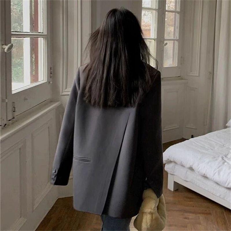 

Экспортный трансграничный серый маленький костюм верхняя одежда женская 2025 весна и осень новый приход маленький человек стильный нишевый стиль повседневный костюм Dark gray L