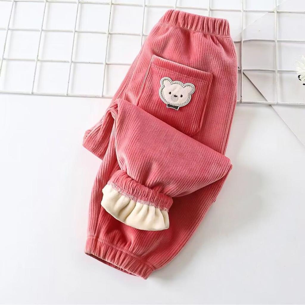 Kids Warm Pants Autumn Winter Girls Thicken Trousers Baby Boys Cute Bear Print Children Casual Harem Pants