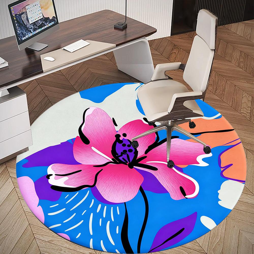 1pc Flower Pattern Round Chair mat office Area Rug - Non-Slip, Floor Mat for Office, Bedroom, Ideal home decor gift p0105061