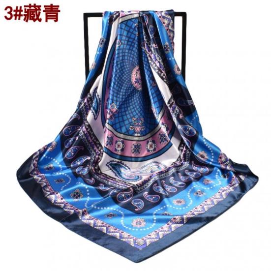 

Satin cashew flower generous silk scarf versatile retro paisley scarf 90 cm темно-синий