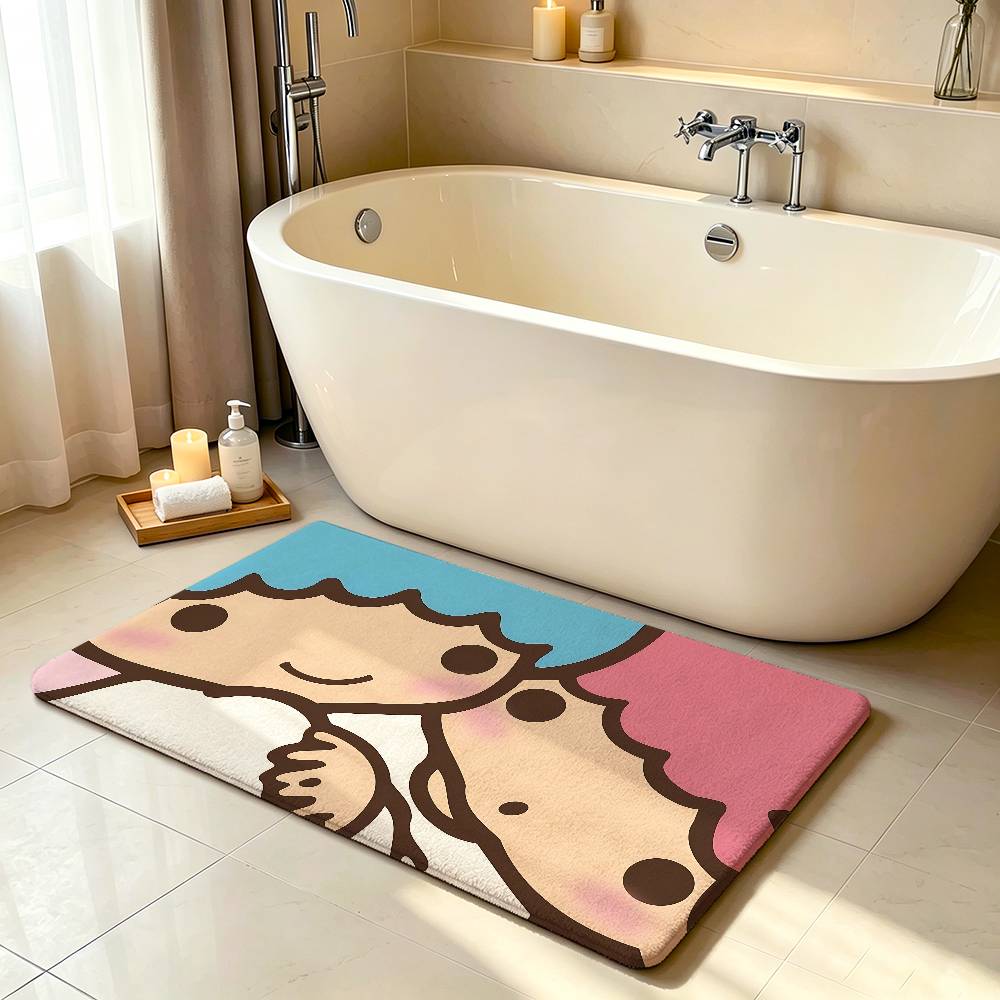 Kawaii L-Little Twin-Stars Carpet Bathroom Anti-slip Mat Door Mat Home Decoration Mat Entrance Door Mat Scratch-resistant Mat