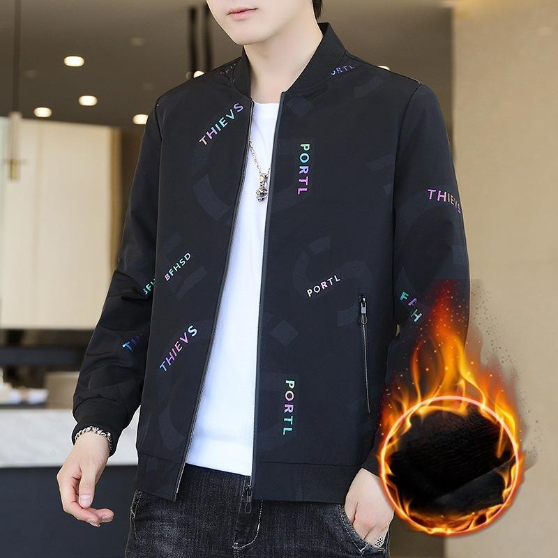 Fleece Jacket Men's Winter New Style Men's Baseball Collar Youth Casual Full Print Printed Top Jacket