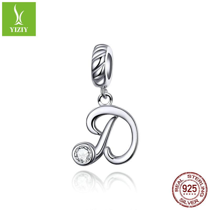 26 Letter Charm 925 Sterling Silver Pendant Korean Fashion Beaded Bracelet Silver Jewelry Accessories