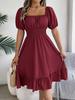Spring Summer Casual Short Sleeve Ruched High Waist A-Line Skirt for Women