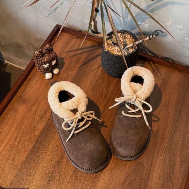 Big Head Snow Boots Winter New Round Toe Suede Lace-up Soft Sole Non-slip Warm Cotton Shoes