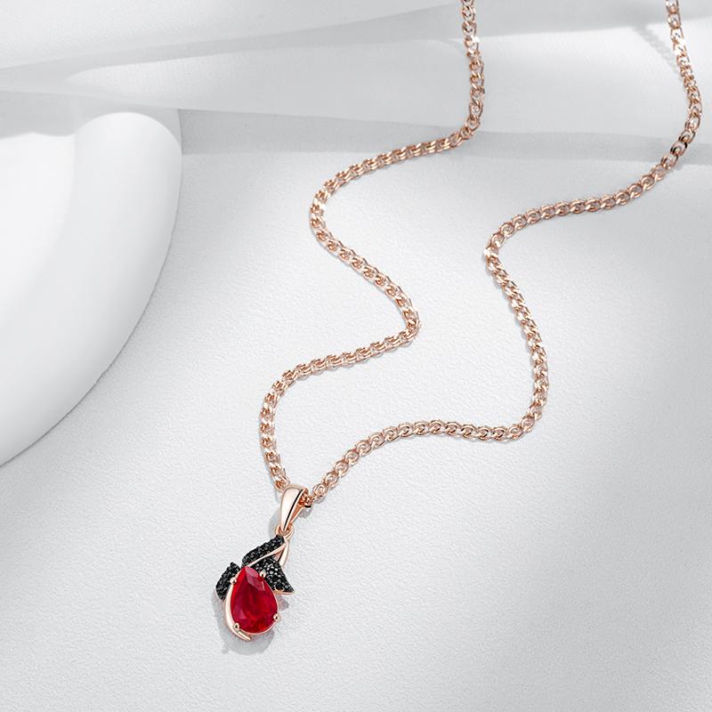 Shiny Red Natural Zircon Pendant Necklace Women  Rose Gold And Black Plating High Quality Daily Fine Retro Jewelry