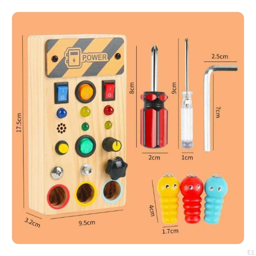Wooden Busy Board Multiple Buttons Switch Toy Fine Motor Skills Development Young Child