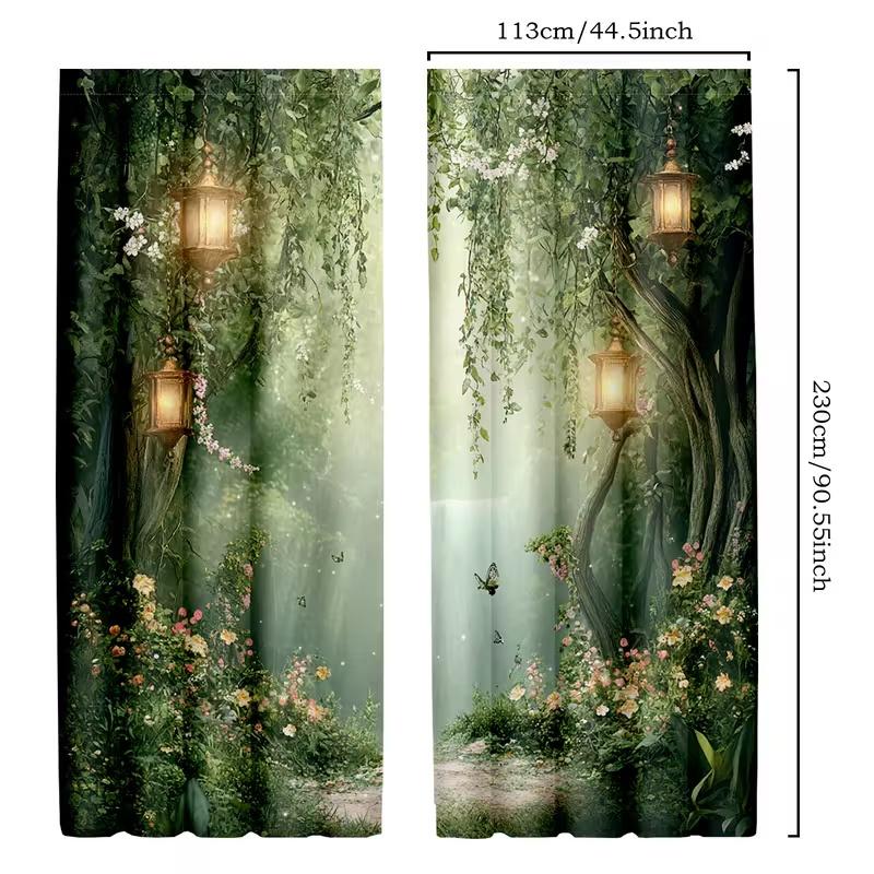 2 Pcs Psychedelic Forest Print Curtains,suitable for Bedroom,living Room Kitchen Decoration,home Decoration,window Decoration