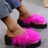 Fashion Summer Fluffy Fur Platform Flip Flops for Women Fashion Pearl Decor Wedges Sandals Woman Thick Sole Non Slip Outdoor Slippers