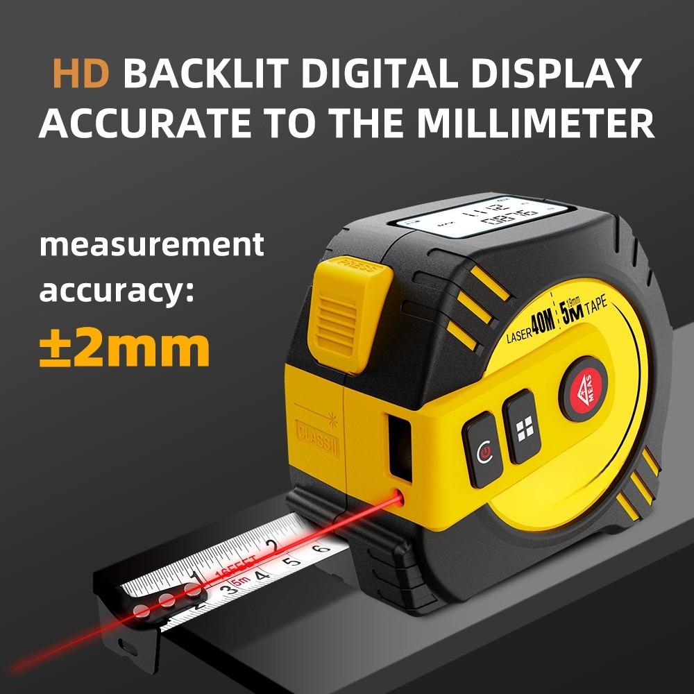 40m/80m Accurate Measurements Laser Tape Measure USB Rechargeable Steel Tape Measuring Tool Digital Distance Meter