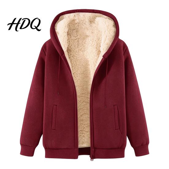 Lamb Velvet Lined Hoodie Unisex Full Zipper Sweatshirt Coat Fleece Autumn Winter Casual Long Sleeve Pullover Hoodie Hood Outerwear for Daily
