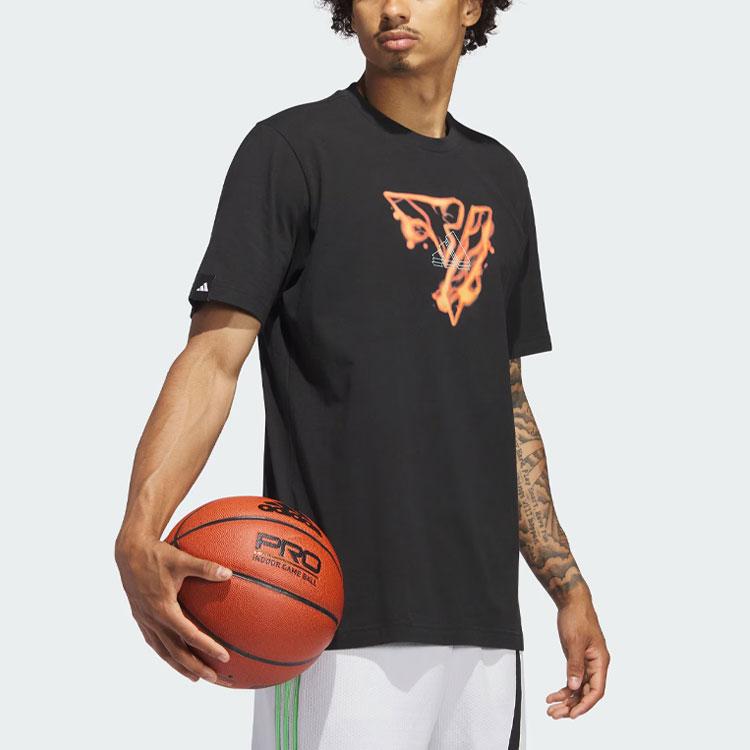 Adidas Trae Young Icy Fire Signature Print Basketball Short Sleeve T-Shirt Men Tops Black IM9167