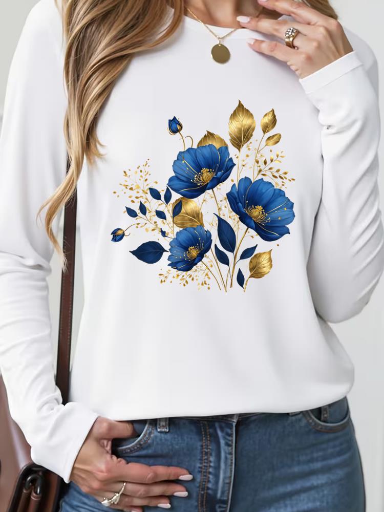 (Asian Size) butterfly style trend Casual Fashion Print T Shirt Tee Women Clothing autumn winter spring Top o-neck Graphic Long Sleeve T-shirts