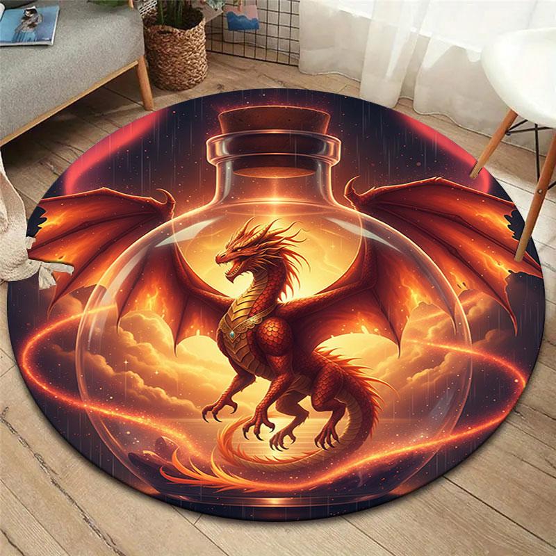 Mythicalcreaturesbottle Round Area Rug,Carpet Rug for Living Room Bedroom Sofa Playroom Decor,Non slip Floor Mat