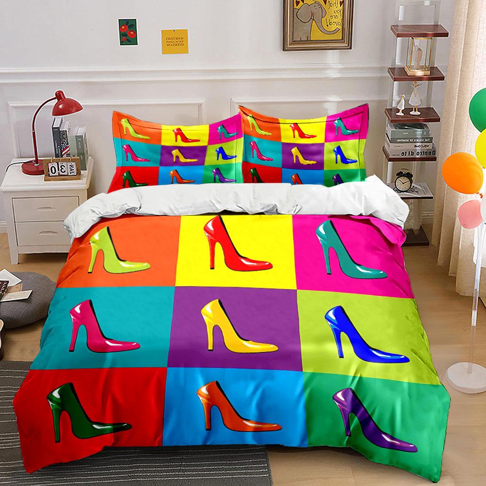 Colorful High Heels Pop Art Bedding Duvet Cover Set Duvet Cover Pillowcases (1*Duvet Cover 2*Pillowcases, without duvet insert)