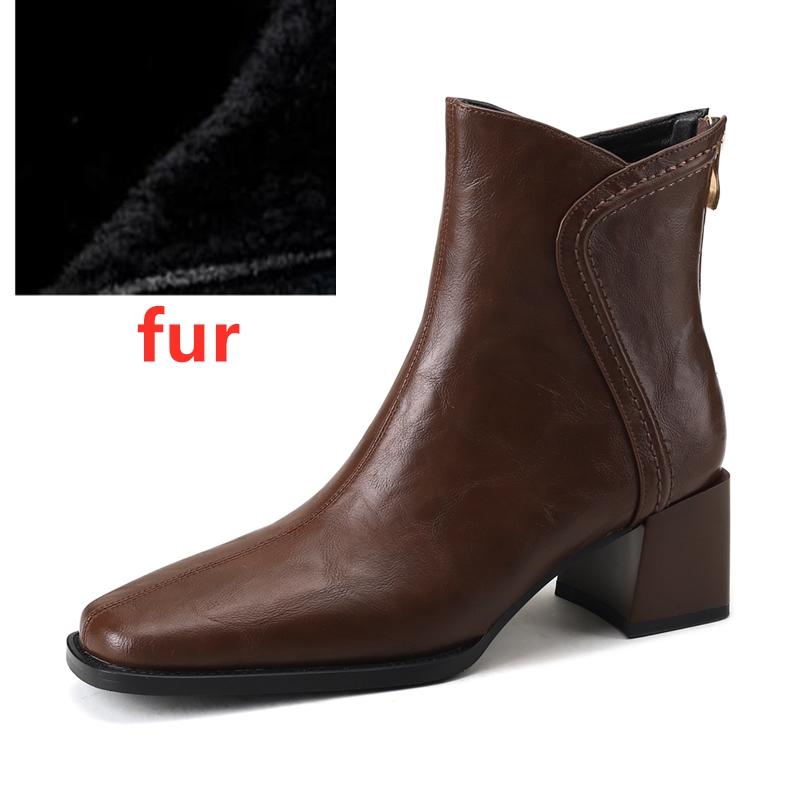 

Модные женские ботильоны AIYUQI Ретро 2025 Новые осенние ботильоны на квадратном каблуке на молнии Женские короткие ботинки Большой размер Натуральная кожа Женские ботинки 43