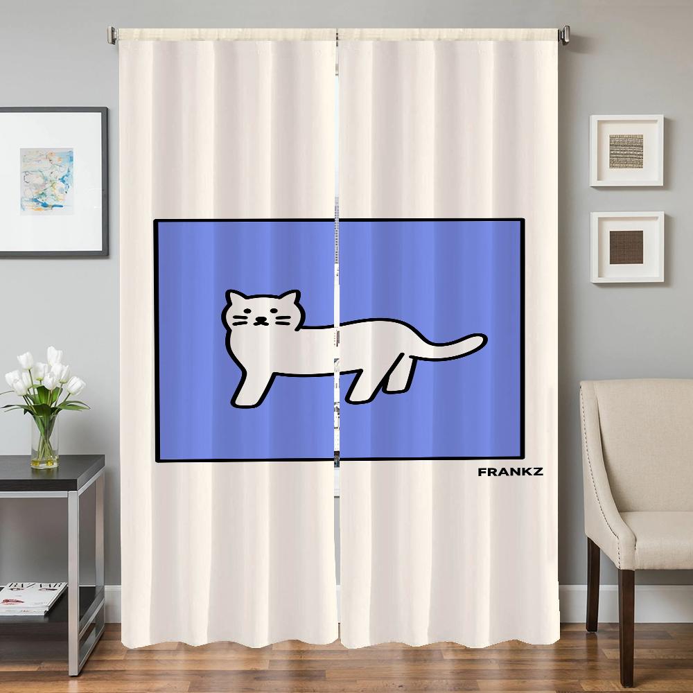 Window Home Interior Kitchen Curtains for Living Room 2 Pieces Blackout Curtains Door Curtain Cat Bedroom Decoration Partition