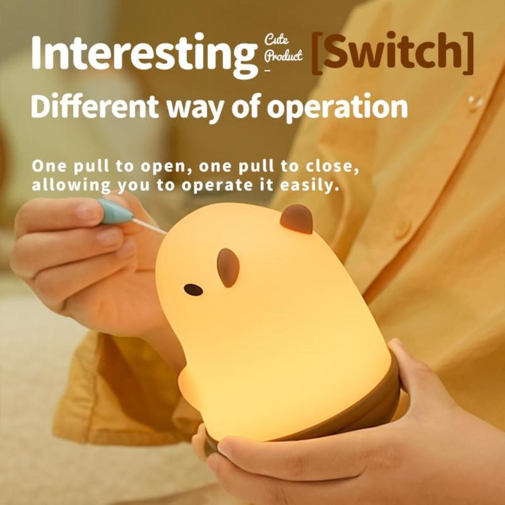 Squishy Capybara Night Light for Kids, Silicone Capybara Lamp with Continuous Dimming - Rechargeable Silicone Animal Lamp for Kids, Bedroom Decor