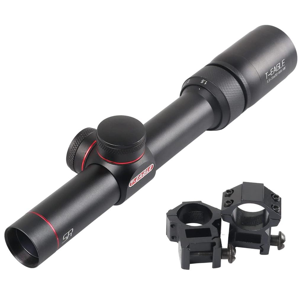 T-EAGLE 1.5-5x20WA Short Rifle Scope with Variable Zoom, Suitable for Airsoft and Survival Games, Includes 20mm High Mount Ring