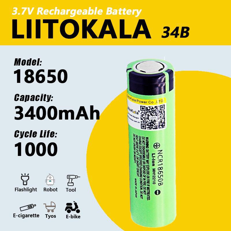 LiitoKala 3400mAh 3.7V NCR18650B Lithium Battery for Flashlights