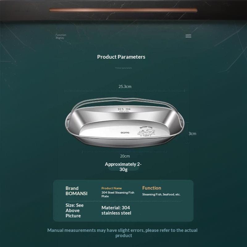 Stainless Steel Fish Serving Plate Thickened Heat-Resistant Steaming Tray Large Capacity With Handle Steaming Fish Plate Dining