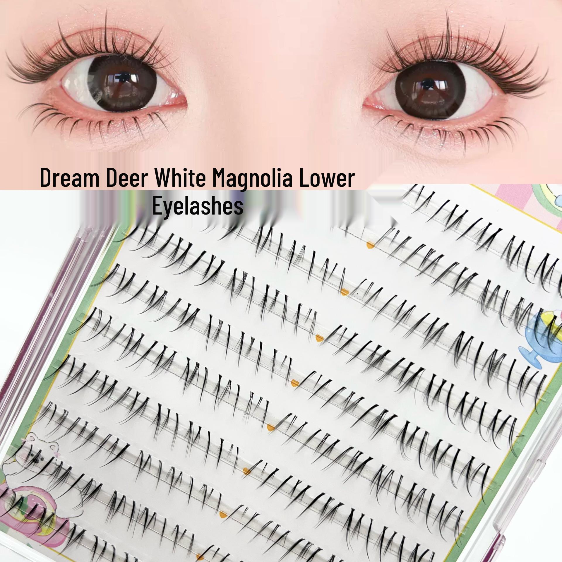 Dream Deer White Magnolia Natural Transparent Stem Lower Eyelashes - Realistic, Dense, Angled, and Lightweight.