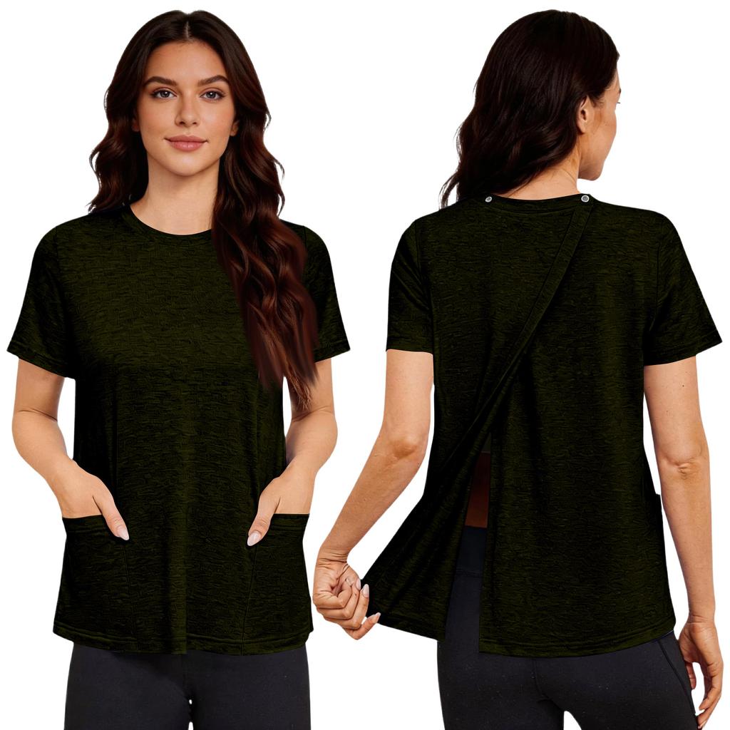 Camicia da donna post-operatoria a maniche corte colorata con chiusura posteriore e tasca