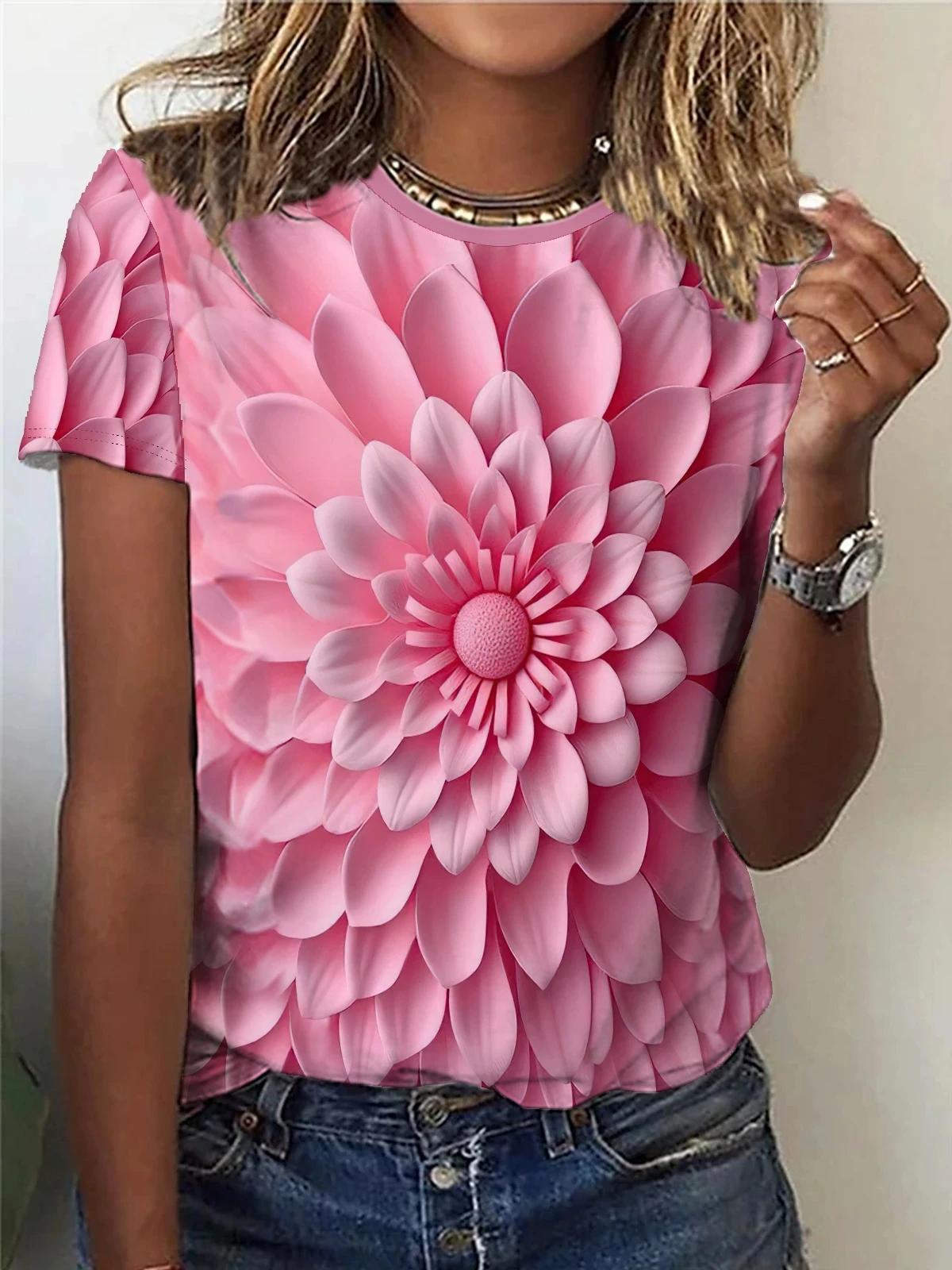 

Летняя футболка с 3D-принтом цветов и птиц, женская уличная одежда Харадзюку, повседневная мода Y2k, футболка с коротким рукавом, футболка с круглым вырезом, топы, одежда 2XL