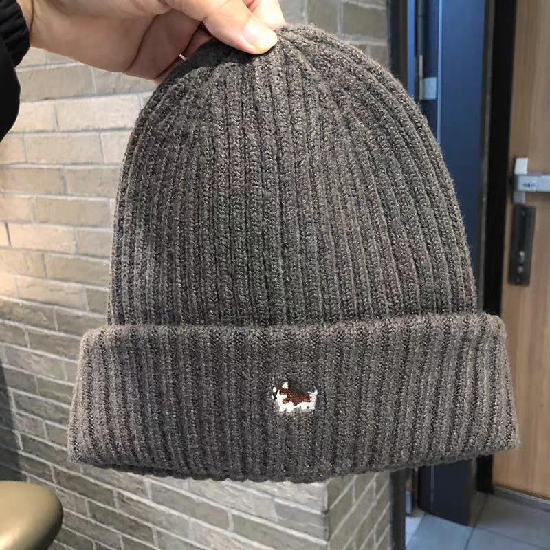 Knitted Hat for Women, Warm In Autumn and Winter, Thick Pullover Hat, Cute Puppy Embroidered Street Versatile Wool Hat for Men