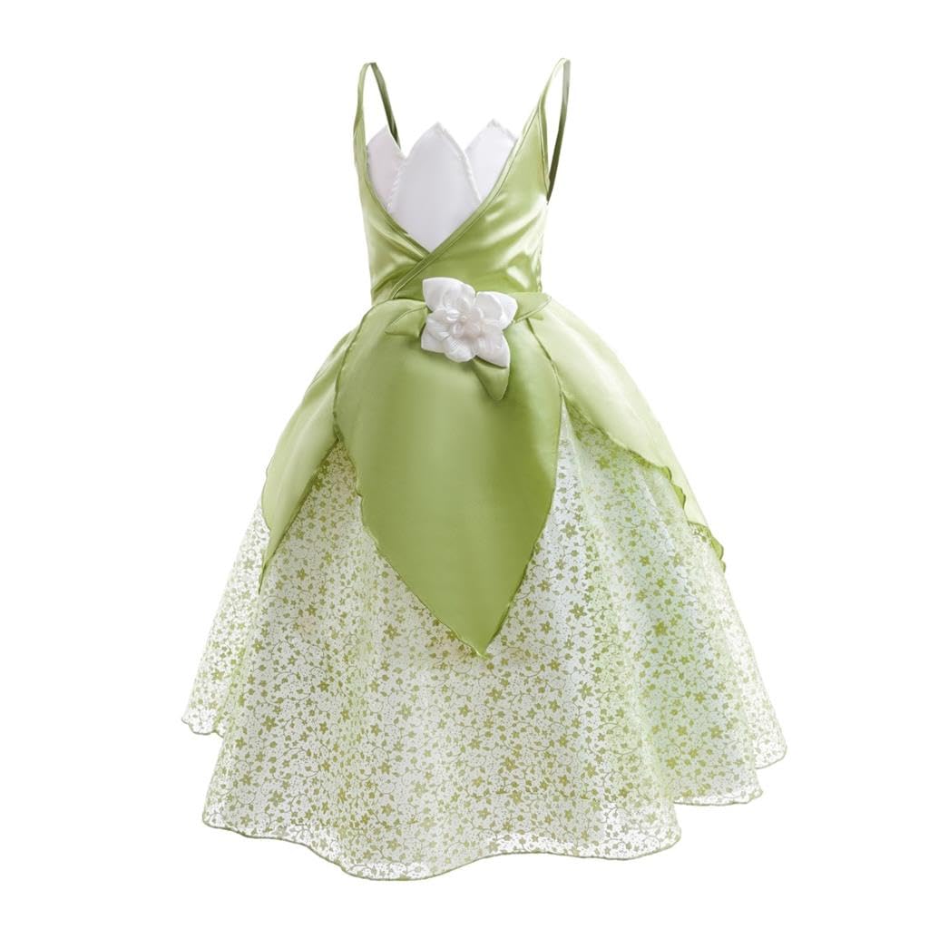 [Dressy Daisy] Toddler Girl Frog Princess Costume Cosplay Dress Set Kids Princess Magic Kiss Fancy Dress Halloween Accessories Included Size 8-10