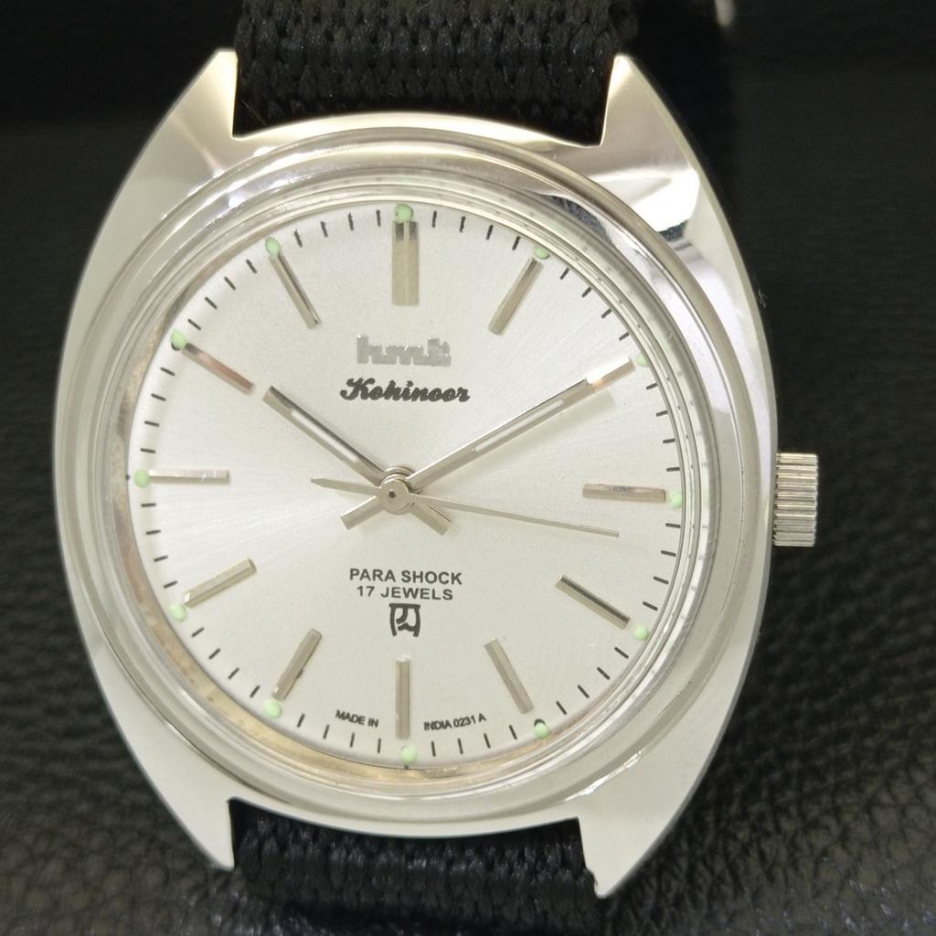 HAND-WINDING VINTAGE HMT KOHINOOR INDIAN MENS SILVER COLOR DIAL WATCH a440974-4 HT-a440974