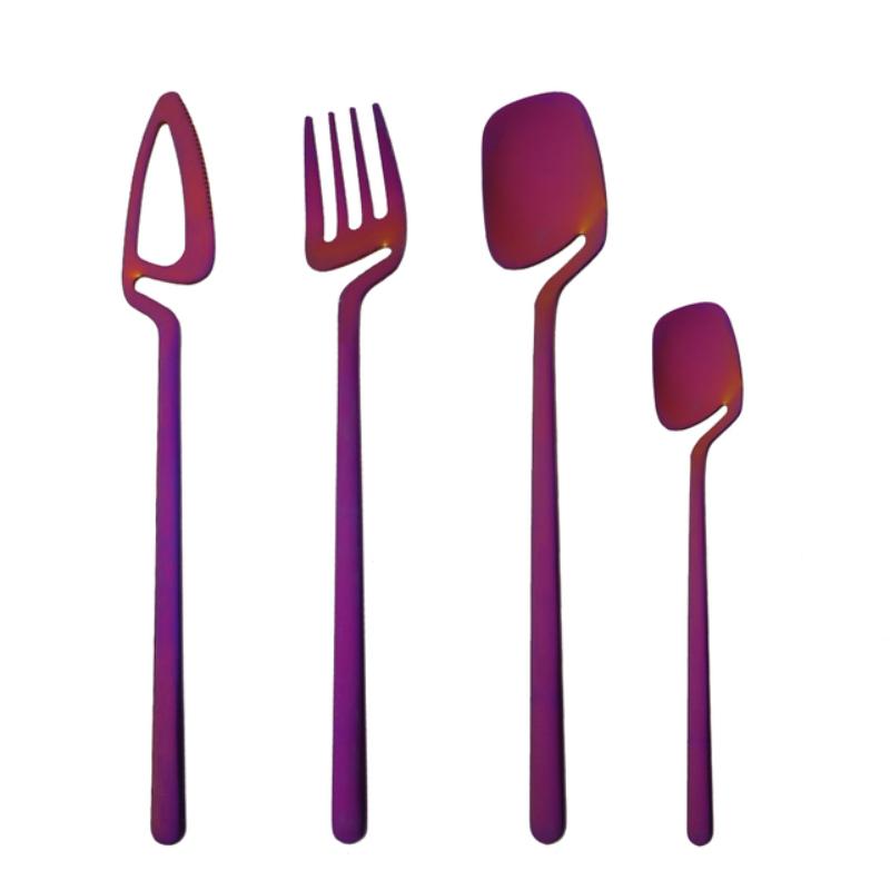 4Pcs Blue Silver Stainless Steel Cutlery Set Kitchen Silverware Dinnerware Knife Fork Spoon Flatware Set Brushed Stain Tableware Utensils