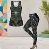 Women Plus Size Two Piece Set Scoop Neck Sleeveless Printed Tank Top And Fitted Leggings