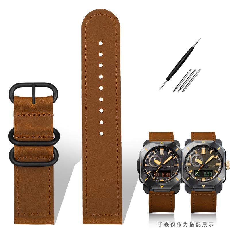 Für Casio Uhrenarmband PRW6900Y/6800 Lederarmband PRW-60Y/50Y Retro Vintage Rindsleder Armband Uhrenarmband Schwarz Braun 23mm