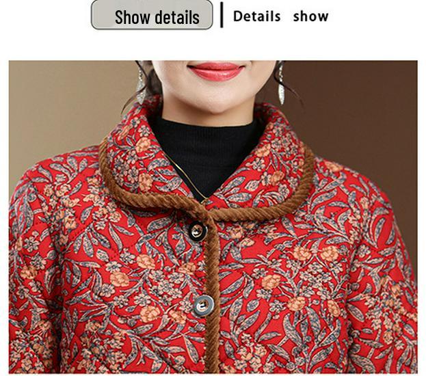 Mom's Winter Plus Size Velvet Cotton Plaid Jacket for Middle-Aged & Elderly