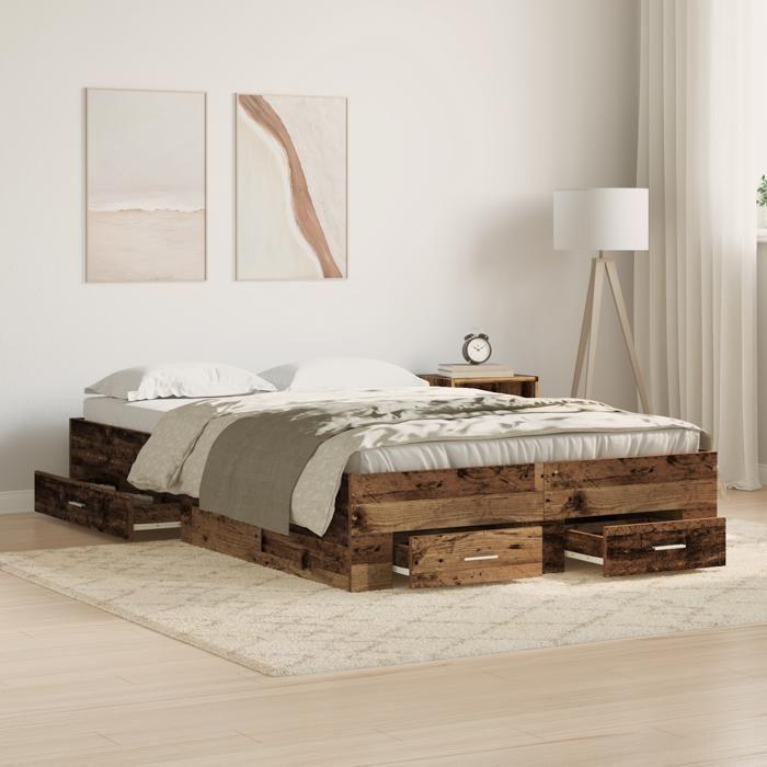 Lit vidaXL avec tiroirs en vieux bois 120x200 cm en bois d'ingénierie 3333969