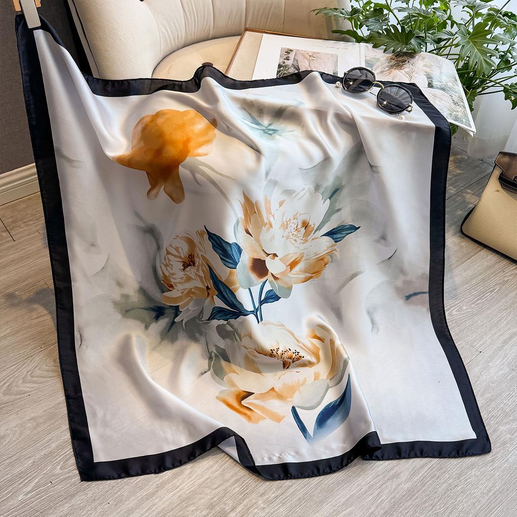 New Spring and Summer Design Luxury 90cm Women Scarf Sunscreen Foulard Shawl Hijab Female Hair Hijab Wraps Neckerchief Bandanda