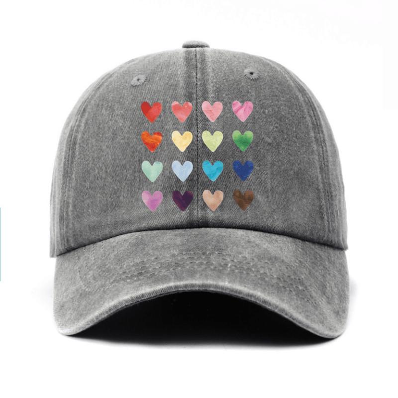 Colorful heart-shaped printed baseball cap can be adjusted for all seasons as a couple's outfit, paired with daily matching hats