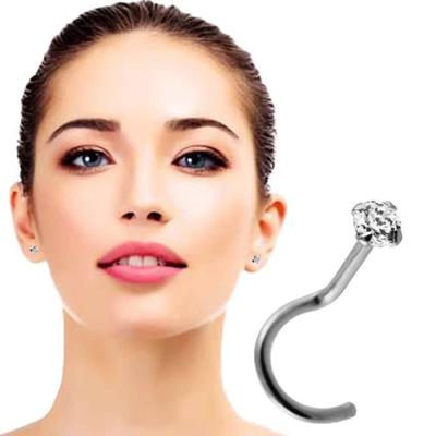 Nose Piercing Jewel In Solid 14k White Gold Adorned with a 2.5mm Round Cubic Zirconia Broached by 4 Prongs.