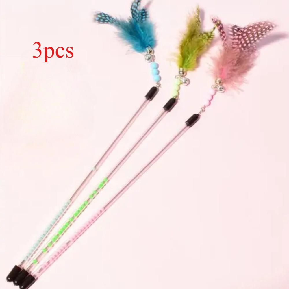 3pcs Cat Toys Feather Cats Sticks Retractable Handle Cats Toy Feather Interactive Cat Toys with Kitten Teaser Toy Pet Products