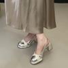 Paired Skirt Mid-heel Mary Jane Shoes Women's Summer New Temperament Pearl Sweet Bag Head Sandals